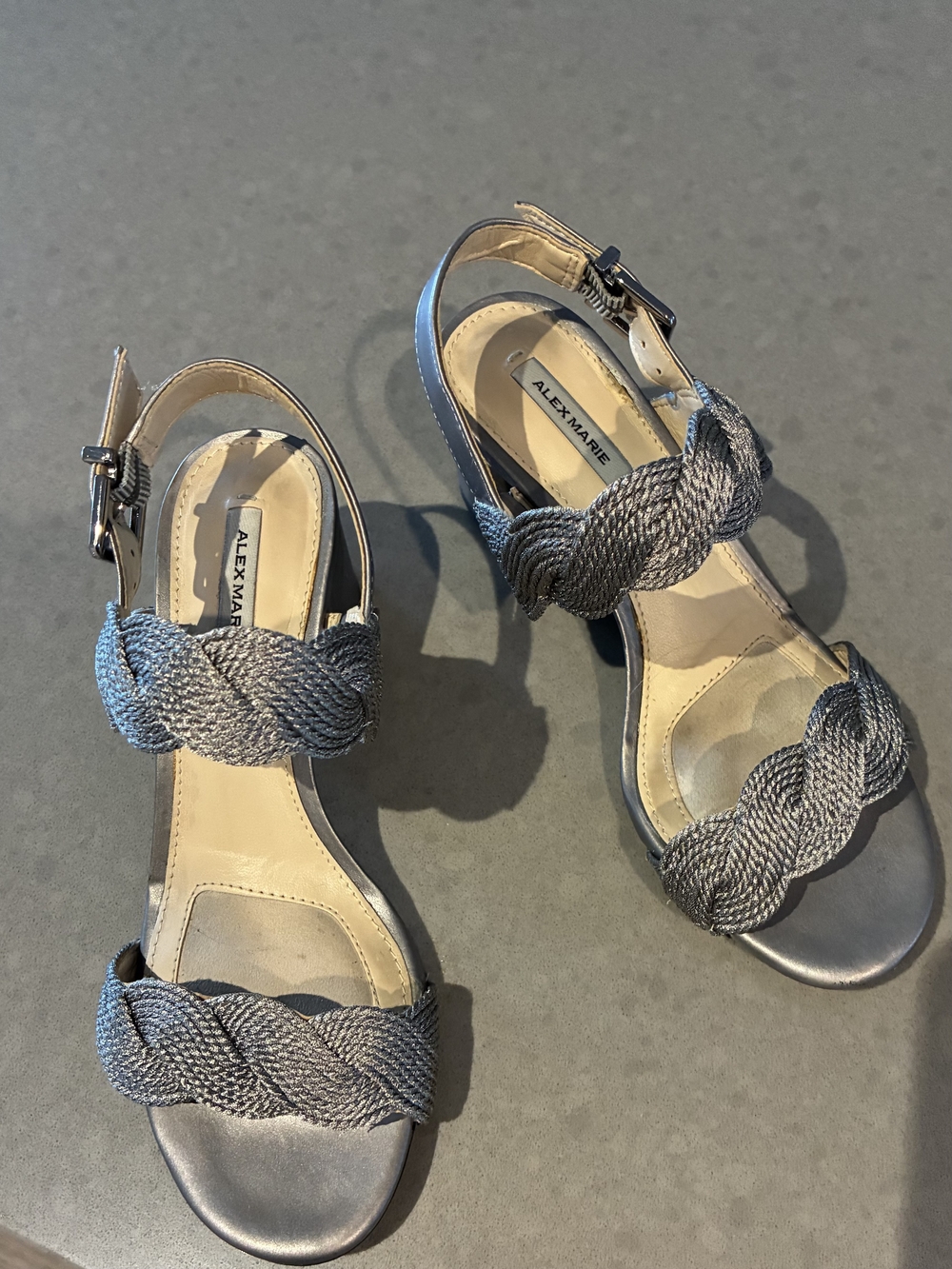 Alex Marie Silver Braided Strap Women’s Sandals